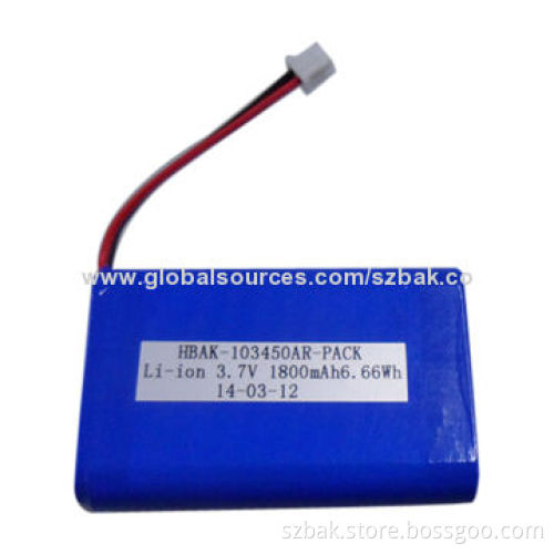 Lithium-ion Battery, 103450AR, 1,800mAh with Wire Leads and Connector for Mobile Printer, POS Use